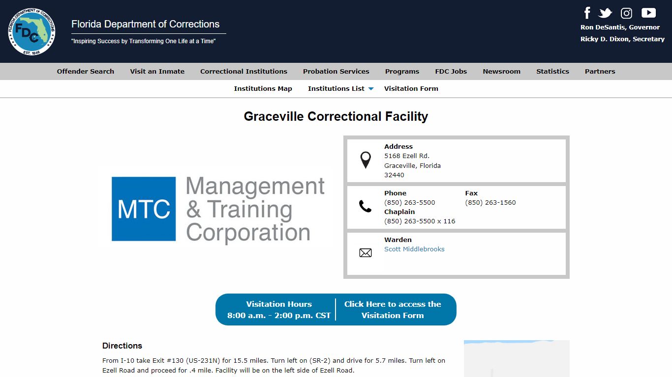 Graceville Correctional Facility -- Florida Department of ...
